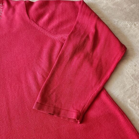 Quacker Factory Plus Size 2X Dark Pink Cardigan Embellished Long Sleeve - Picture 3 of 10